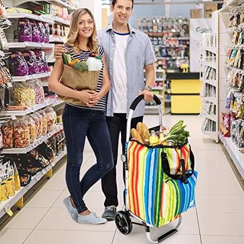 TANGZON Folding Shopping Trolley, 50KG/53L Lightweight Aluminium Frame Push/Pull Carts with Waterproof Detachable Bag & Wheels, Hard Wearing Hand Truck for Groceries (600D Oxford, Multi-color)