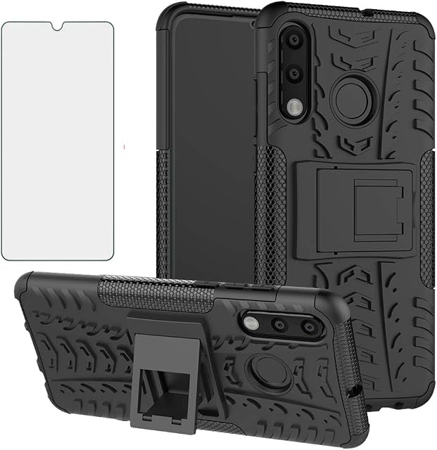 Phone Case for Huawei P30 Lite with Tempered Glass Screen Protector and Stand Kickstand Hard Rugged Hybrid Accessories Heavy Duty Shockproof Hwauei P30lite 30lite Hawaii p30litecase litecase Black