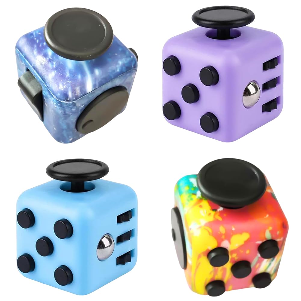 Fidget Cube Toys 4PCS Anti-Stress Fidget Toys Killing Time Finger Toy Stress Relief Cube Suitable for Children Teen Adult Perfect for Classroom Office Home Gift