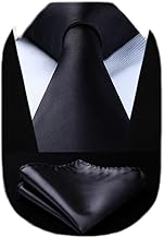 HISDERN Krawatte Extra lange Einfarbig Schwarz Herren Krawatte Taschentuch Business Party Einfarbig Krawatten Elegant Hochzeit Krawatte & Einstecktuch Set