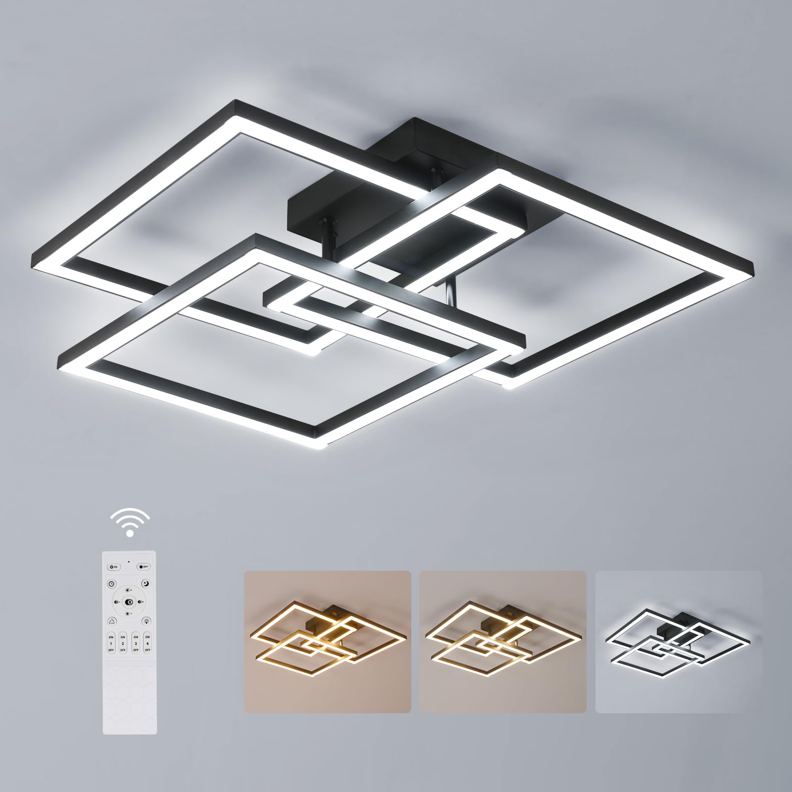 DELIPOP Plafonnier LED Dimmable Moderne, 40W 4500LM Noir Lampe de Plafond