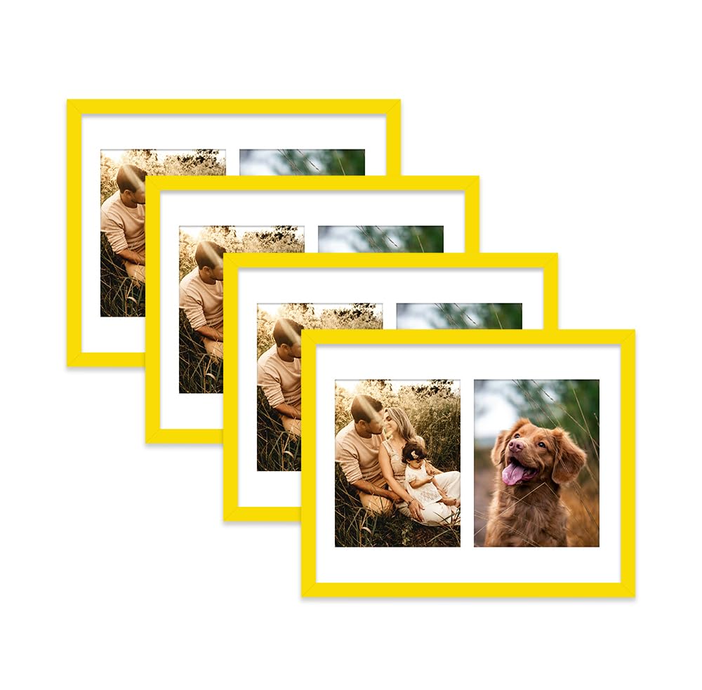 Yellow Multi Photo Frame - Holds 2 x 8x6 Pictures, Family Collage Picture Frame for Wall Display, 14x11 Frame size, Set of 4