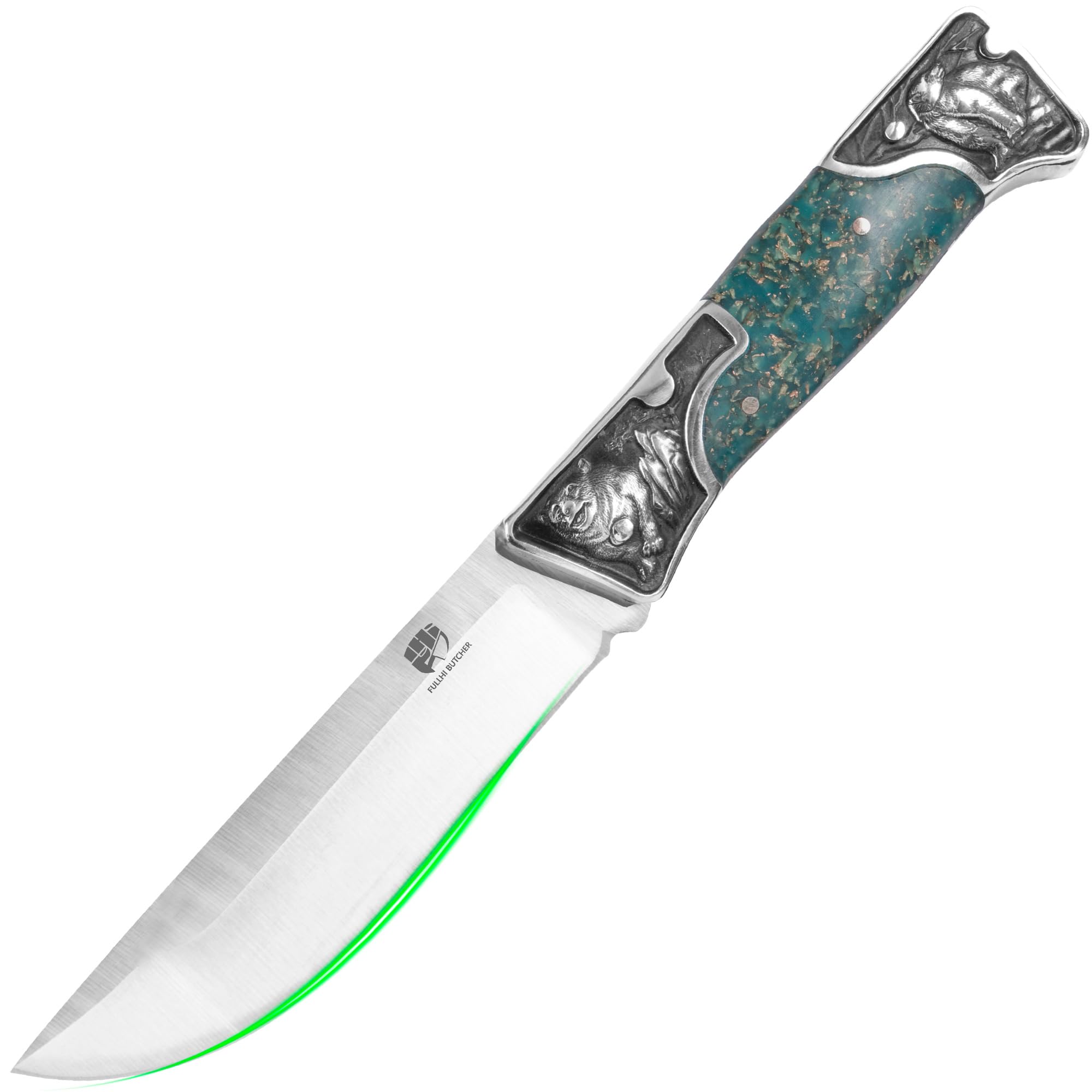 FULLHI 10cm cuchillos de caza de hoja fija fluorescente mango de resina cuchillo de caza con funda para camping senderismo supervivencia, Navidad y Acción de Gracias regalo (Azul)