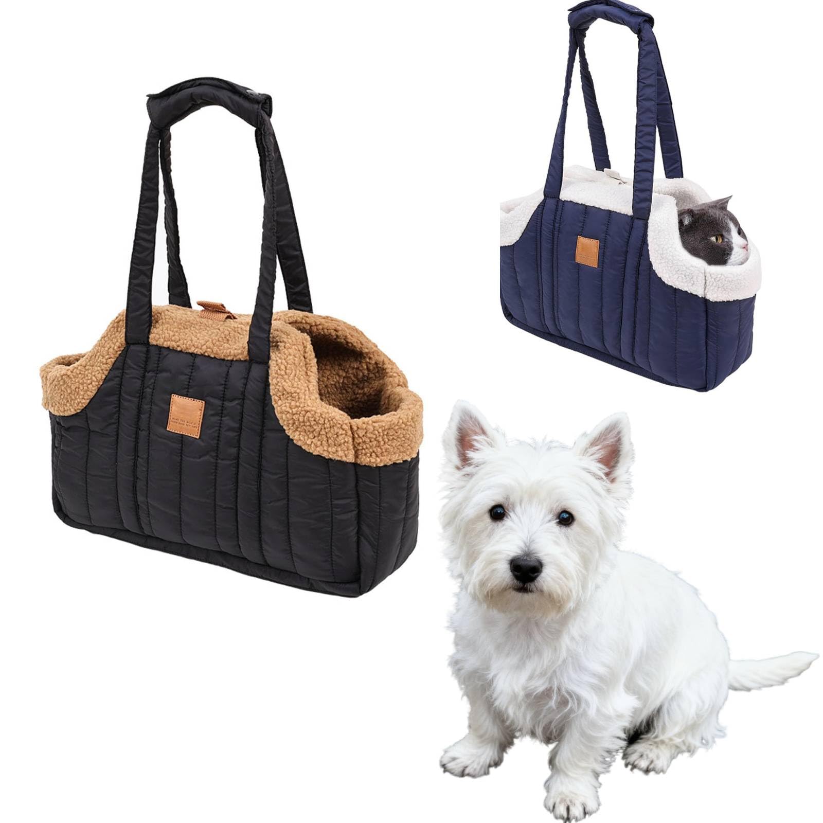 Winter Fleece Warm Dog Tote Bag, 2024 New Small Dog Carrier Purse, Waterproof Pet Travel Handbag, Carrier Purse with Secure Harness Clip for Shopping,