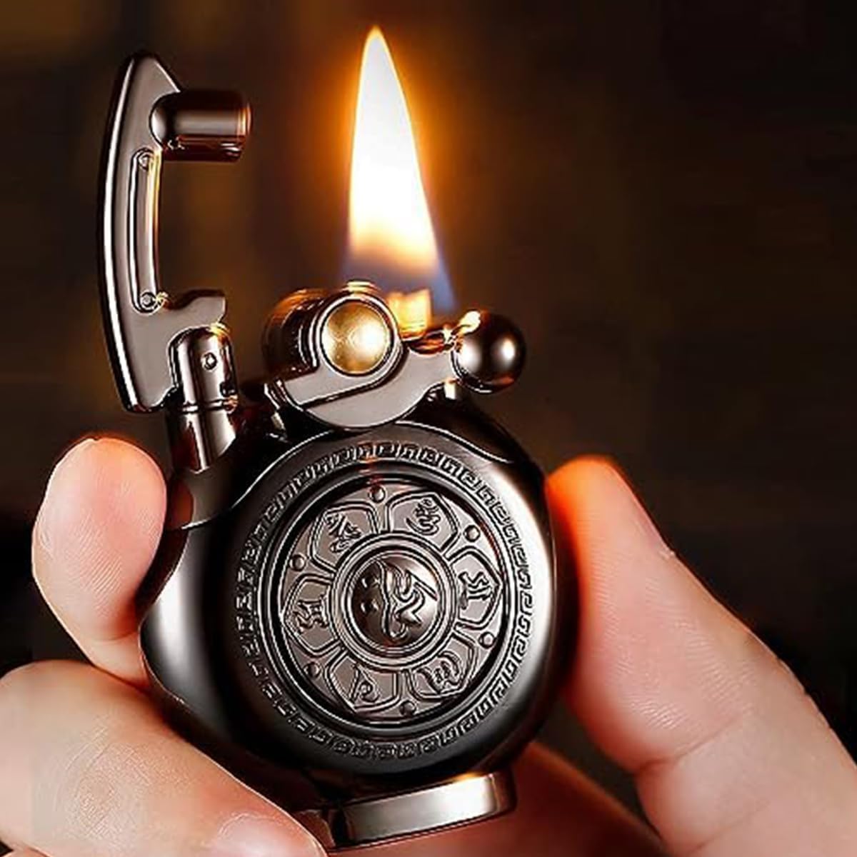 Vintage Antique Lighter, Reusable Windproof Trench Lighter, Cool Lighters, Suitable for Birthday Gifts for Men's Fathers and Husbands (Black)