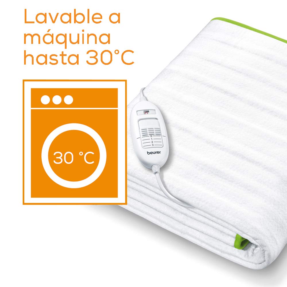 Beurer TS 15 Calientacamas con sistema de seguridad automático de forro polar suave y con 3 niveles de temperatura, fácil fijación en la cama y el colchón, lavable a 30⁰, 150 x 80 cm, blanco