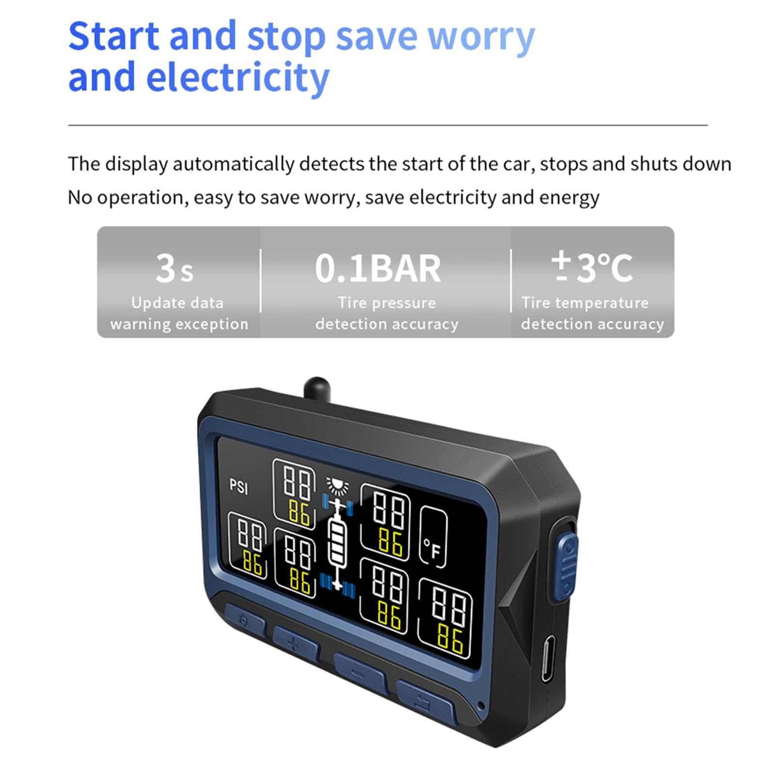 di monitoraggio della pressione dei pneumatici, monitoraggio della pressione dei pneumatici, sensore di pressione dei pneumatici a energia solare, monitor wireless per camion con 6 sensori | pressione dei pneumatici, sensore di pressione dei pneumatici a