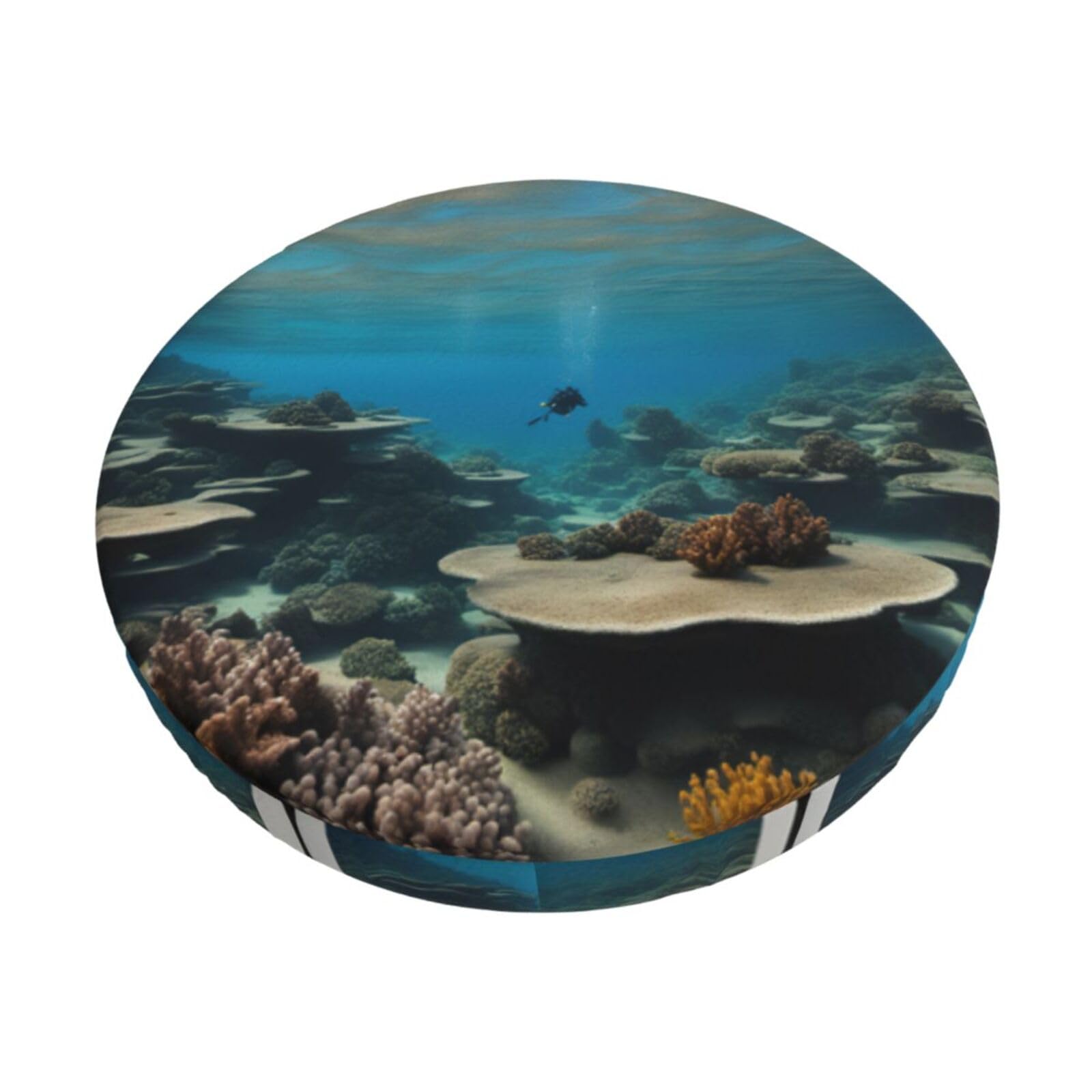 ACVnbm Underwater Ocean View Print Round Bar Chair Cushion Cover, Elastic Chair Protector For Kitchen Bar Dining