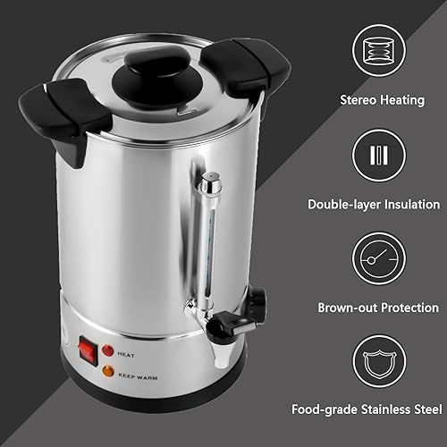 Miniatura 2 de BINELUCOLU Urnas de café, 55 tazas 8L2.11 galones de acero inoxidable comercial percolador cafetera urna de agua caliente dispensador de bebidas