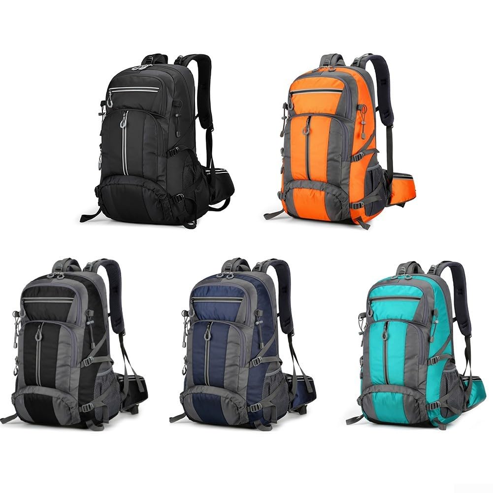Mochila de senderismo de 50 L para aventuras al aire libre, camping, ciclismo y senderismo, con tiras de seguridad reflectantes y nailon (naranja)