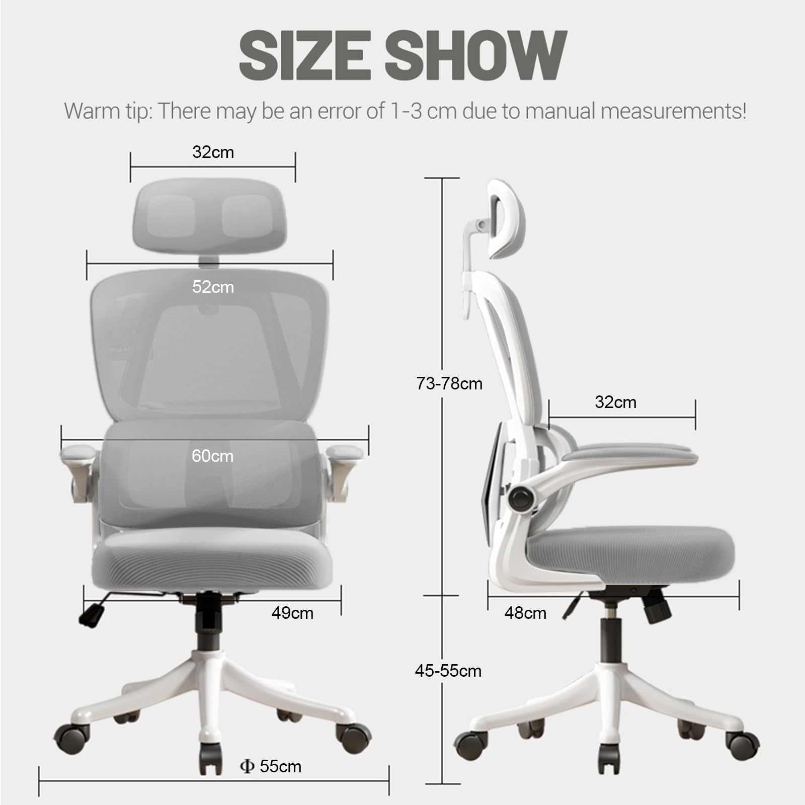 Sedia da Ufficio in Rete,Sedia da Gioco Ergonomica con Schienale Alto,Rotelle e Poggiatesta Regolabile,Braccioli Ribaltabili Comfort per Casa,Camera da Letto,Studio(Grigio)