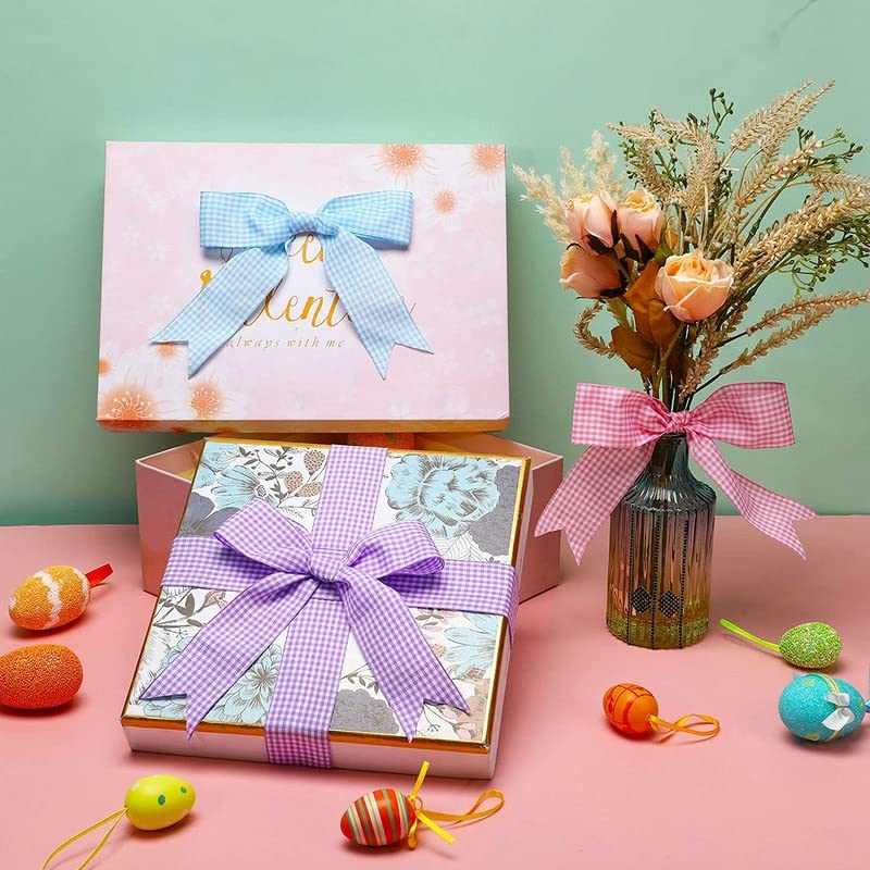 Ribbli Ruban Vichy Jaune Et Blanc, 100 % Polyester, Bords Tissés, 1,6 Cm X 9 ,1 M, Ruban à Carreaux Pour Emballage Cadeau, Motif Floral, Nœuds Pour Cheveux