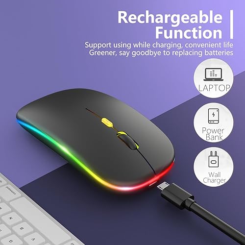 Miniatura 2 de Actualización Mouse inalámbrico LED, mouse delgado y silencioso 2.4G mouse portátil óptico de oficina con USB y receptor tipo c, 3 niveles de DPI