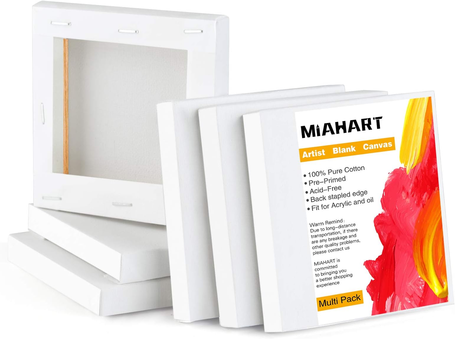 MIAHART 6 Pcs 4"x4"Mini Stretched Canvas White Blank Canvas 10x10cm Art Canvases Boards for Acrylic Oil Painting and Decorating(10x10cm)