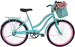 Bicicleta Infantil Aro 24 Cesta Feminina Azul Tifany