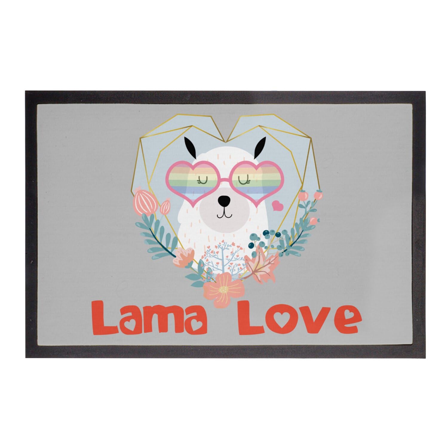 Paillasson gris Lama Love 60x40cm : tapis d'entrée original et déco hippie peace