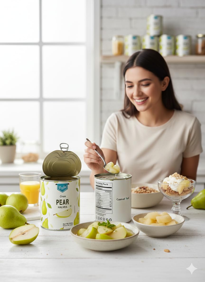 Freshos Green Pear Halves in Syrup β 820g Canned Fruit, Juicy & Fresh Taste 2