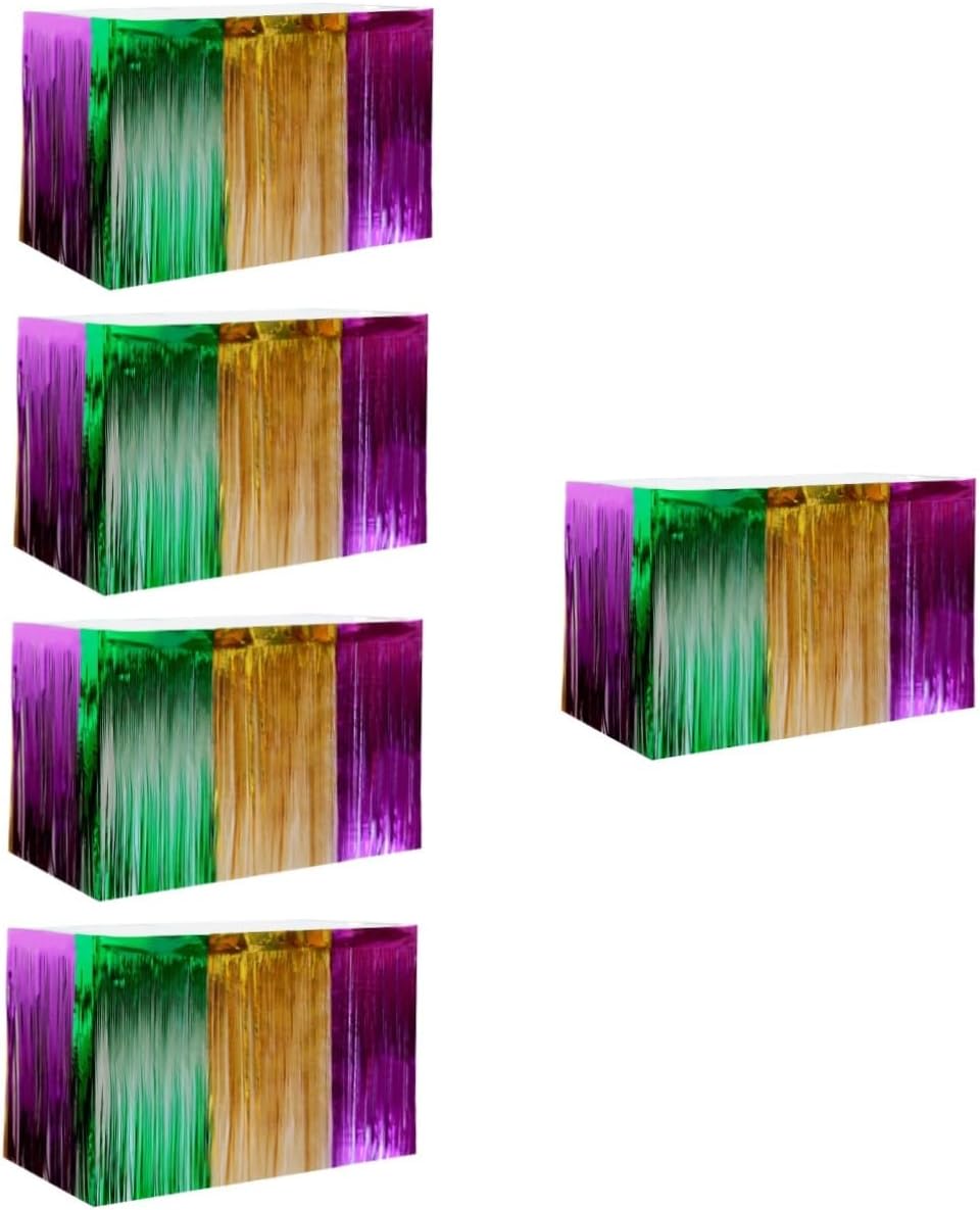 Luxshiny 5pcs Carnival Tinsel Table Skirt Shiny Festive Decoration for Party Events Iridescent Tassel Table Cover for Birthdays Weddings and Celebrations