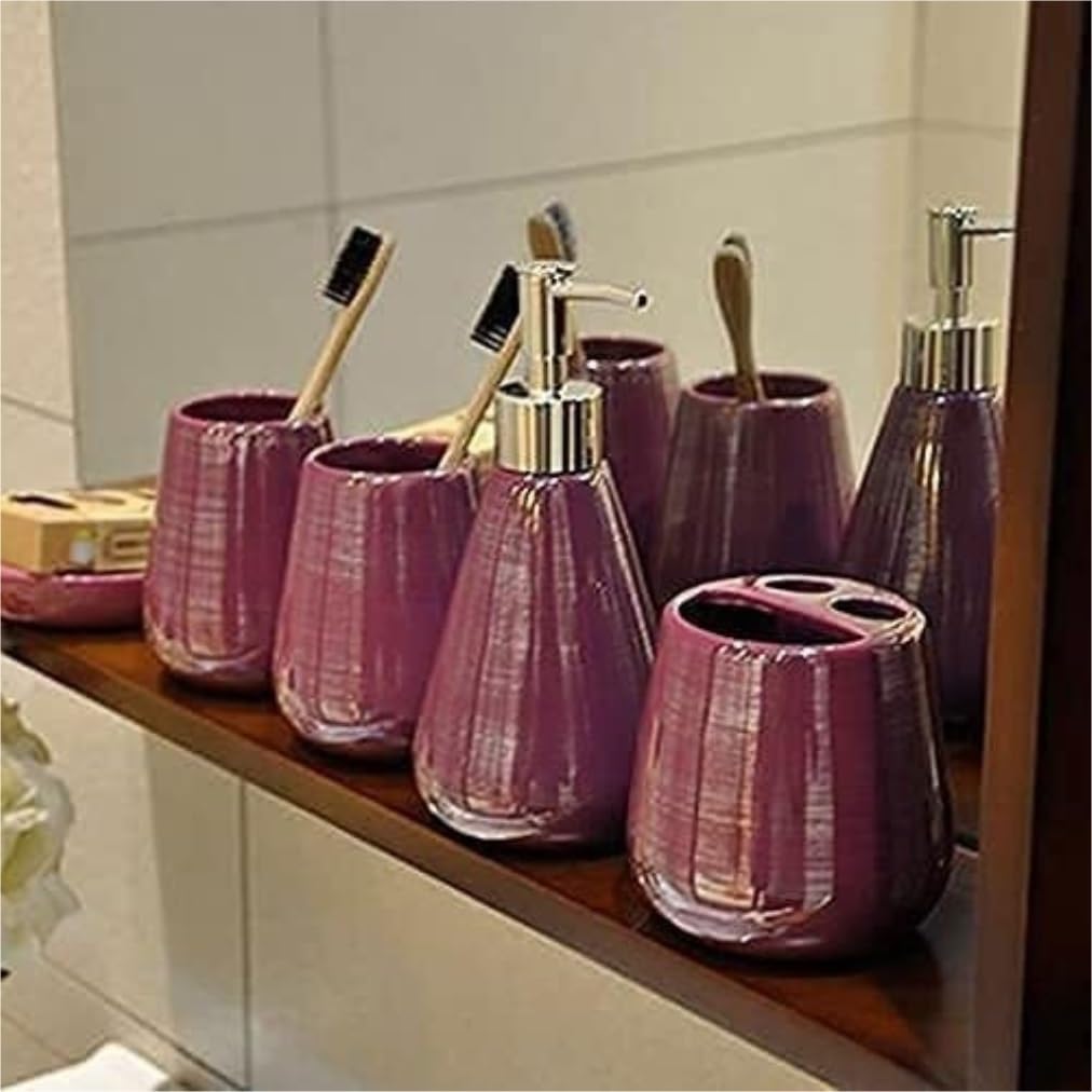 Decoracion Baño Encimera Baño Juego De 5 Accesorios De Baño De Cerámica, Incluye Soporte para Cepillo De Dientes, Jabonera Y Taza Utensilios Baño(Grün)