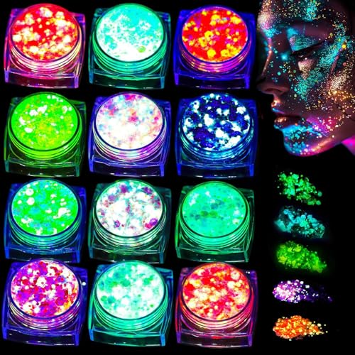 JDCMEI Gel de Purpurina Luminoso, 12 Colores Gel de Lentejuelas, Purpurina Cara Festival, Luminosas Brillantes, Purpurina cara Luminosas, Cosméticos con Purpurina para Ojos, Rostro, Cabello y Carnaval