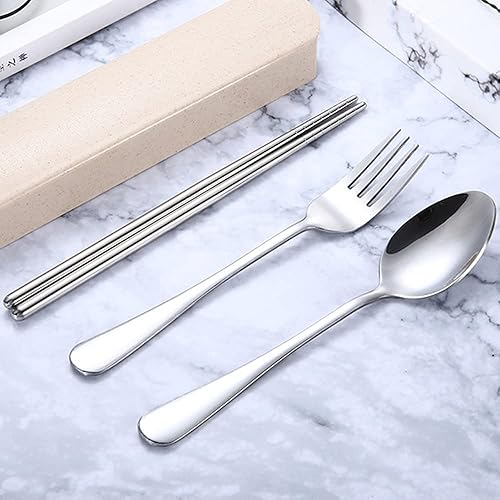 Miniatura 5 de Xihuimay Juego de 3 cucharas de acero inoxidable con estuche de viaje antideslizante, juego de cubiertos de metal, portátil, utensilios chinos,