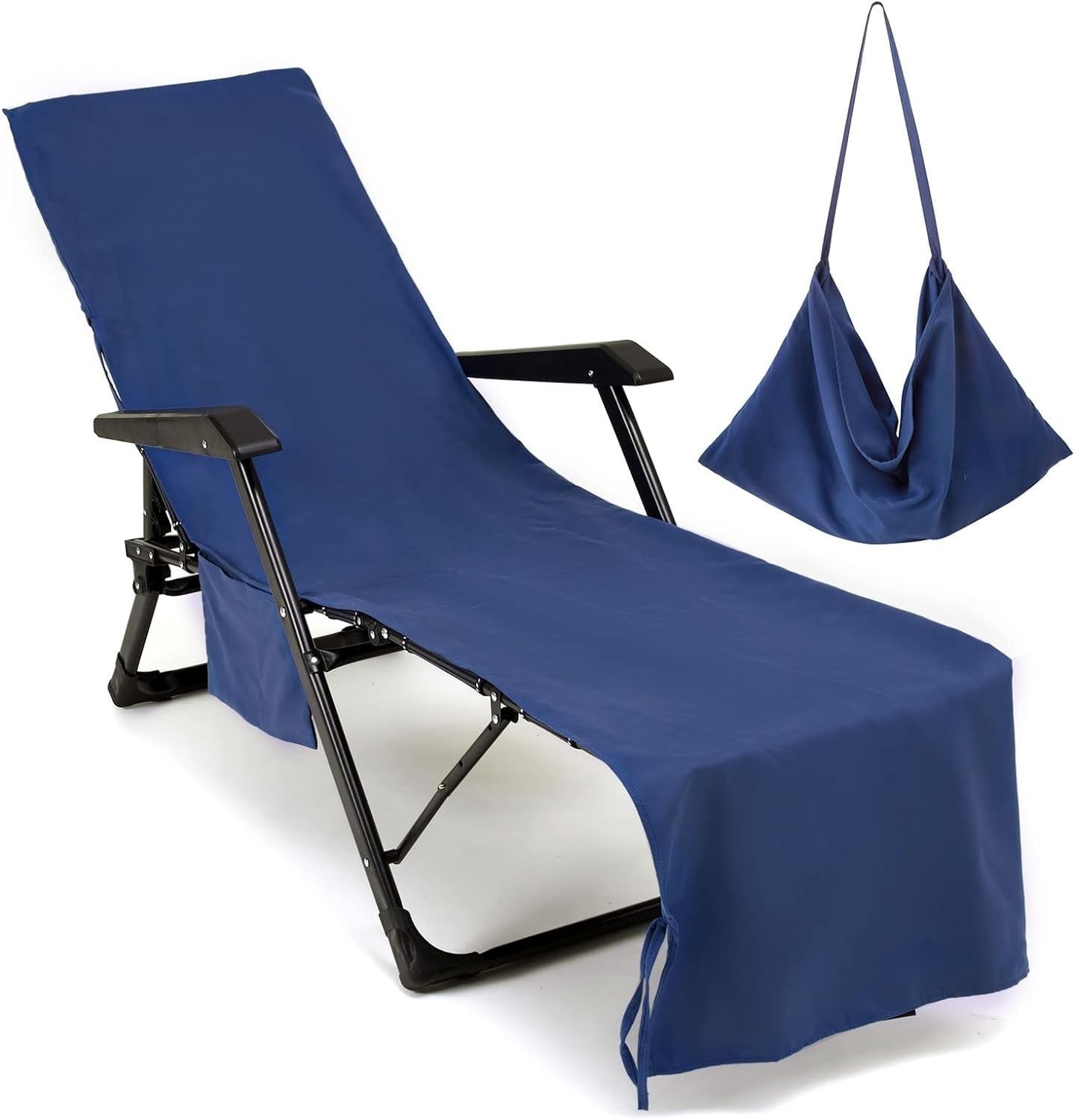Schonbezug für Gartenliege oder Gartenstuhl - Frottee Liegenauflage Garten Mikrofaser Sonnenliege Handtuch mit 3 Taschen, Einfarbig Handtücher für Schwimmbäder, Strände, Gartenhotels(L5-1)