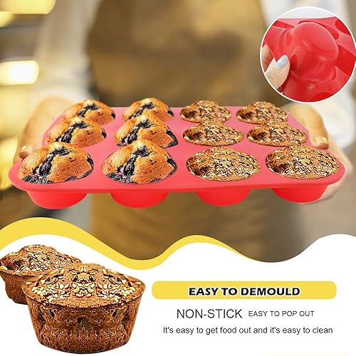 Miniatura 2 de Molde de silicona antiadherente para magdalenas de tamaño regular, molde de silicona de grado alimenticio, molde para hornear muffins y magdalenas,
