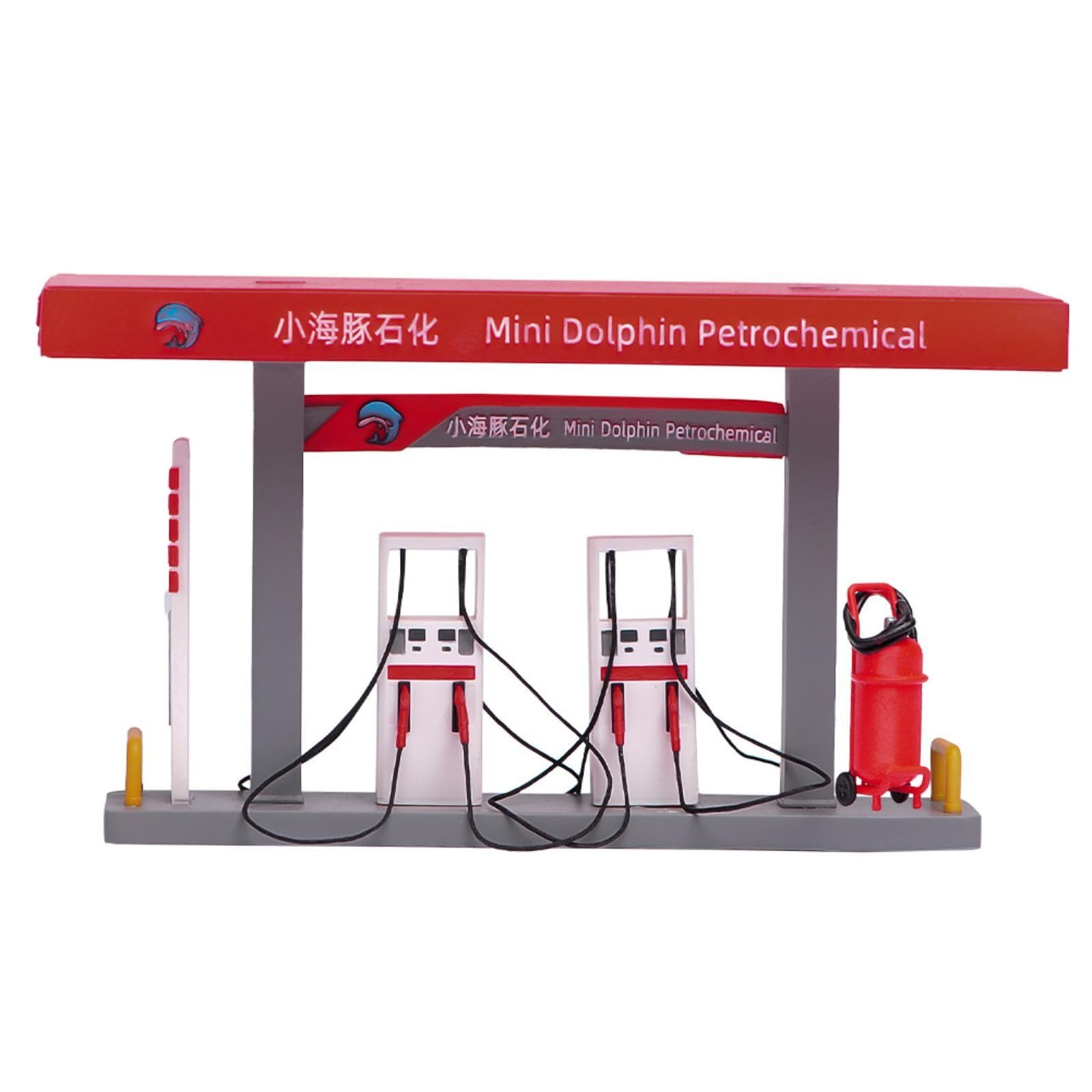 Gasolinera en Miniatura Diorama Conjunto de Estación de Servicio en Resina Accesorios Decorativos Hechos y Pintados a Mano Modelo para Escenas, Rojo