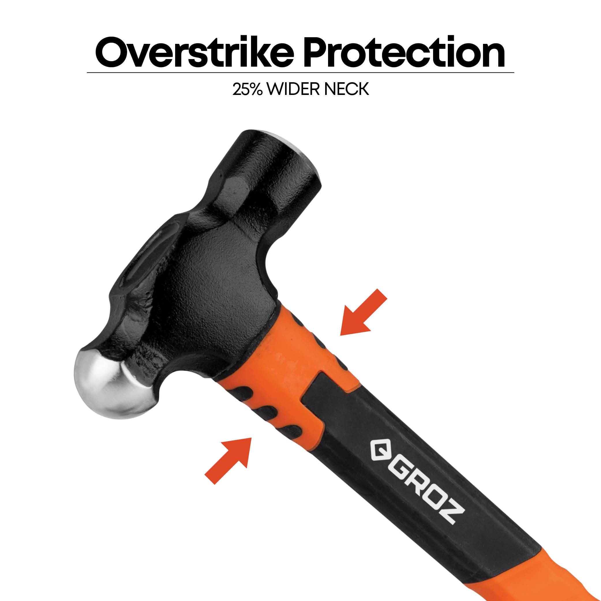 Groz Ball Pein Hammer, 226 gms 12" Fibreglass Handle with Overstrike Protection | 25% Wider Neck | Ball Pein Hammer for Bending, Shaping, Nailing | BPFG/8/12 (226 gms | 12" Handle) 2