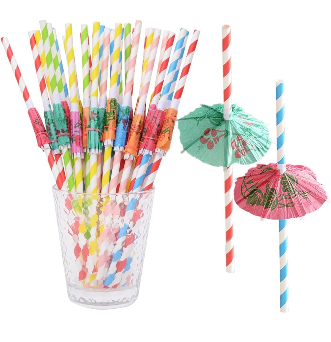 Umbrella Paper Drinking Straws Multicolour Pack of 12 | Disposable, Degradable-image-14