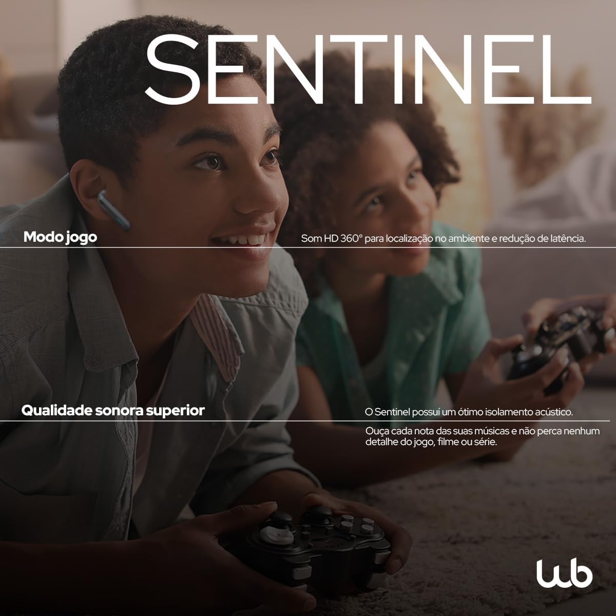 WB Fone de ouvido Bluetooth 5.1 In-ear sem fio Gamer Sentinel TWS Preto com luzes de LED, modo jogo, som 360° e Super Bass, 20 horas de bateria, proteção IPX4 e controle sensível ao toque WB Fone de ouvido Bluetooth 5.1 In-ear sem fio Gamer Sentinel TWS Preto com luzes de LED, modo jogo, som 360° e Super Bass, 20 horas de bateria, proteção IPX4 e controle sensível ao toque