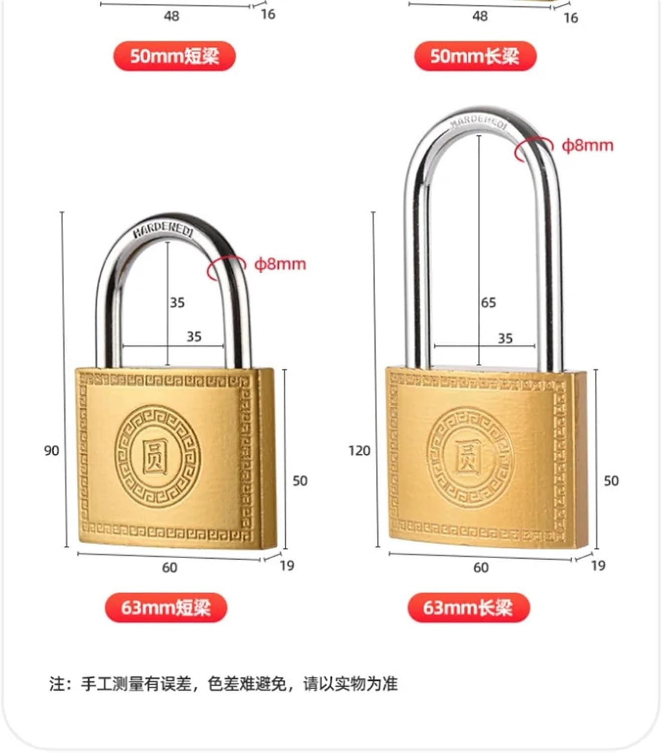Copper Padlock Pure Copper Small Locks for Luggage Case Locker Home Improvement Hardware 20mm 25mm 32mm 38mm 50mm Include 3Keys(Single Opening 38MM)