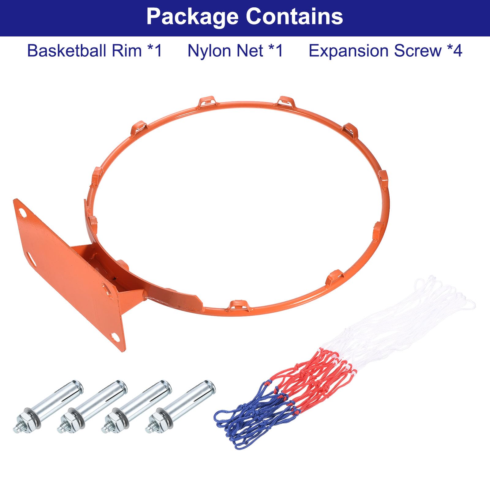 PATIKIL 18" Baloncesto Aro Reemplazo Tablero Montado Sólido Acero Naranja