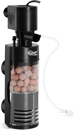 hygger Filtro silencioso para tanque de peces con manguera de aire de esponja Bio Balls, filtro de acuario en tanque para 10-40 galones 7W 100 GPH