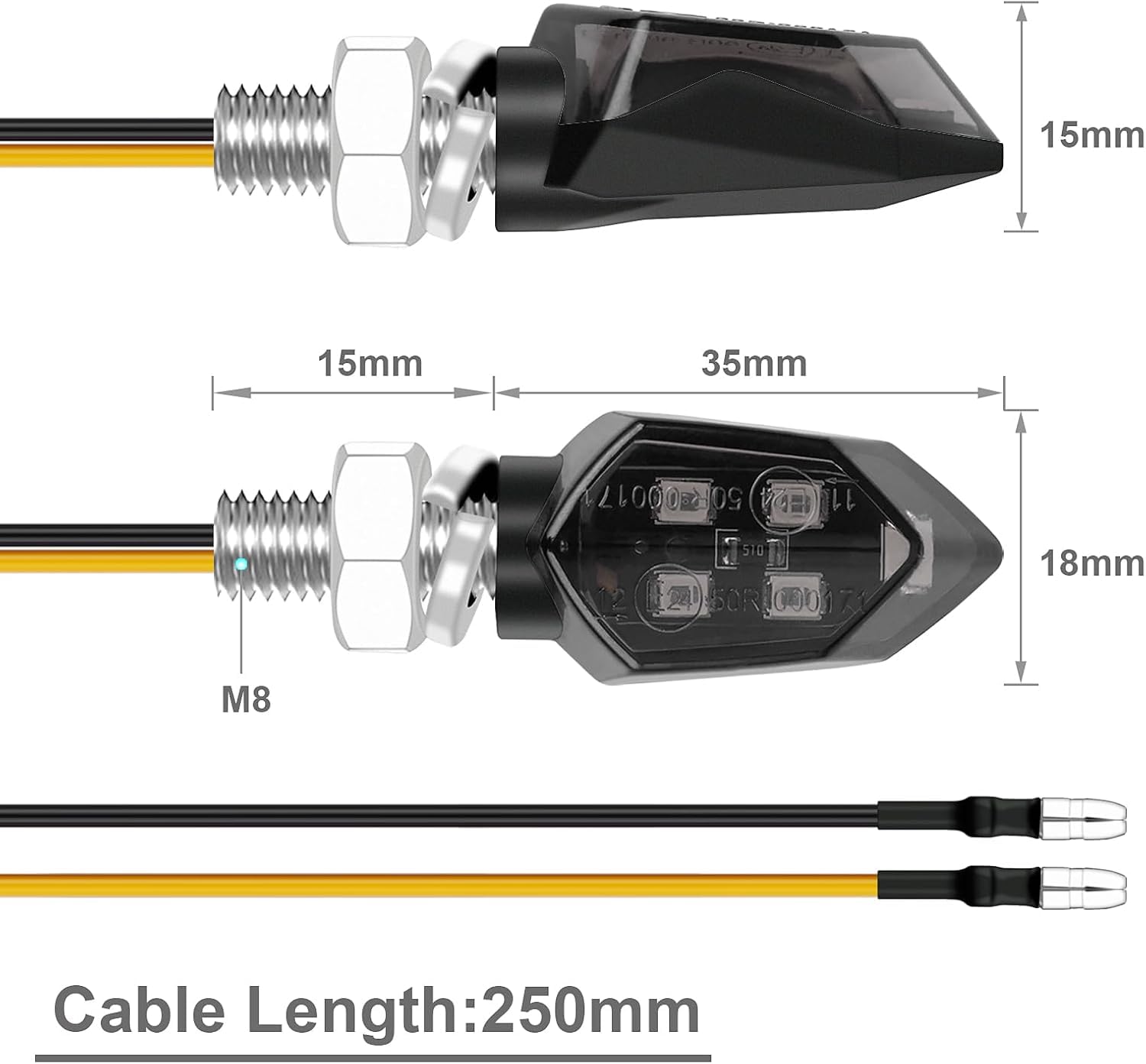 Intermitentes Moto Homologados,E24 12V M8 5LEDs Cuentas MiNi Indicadores Universal para Motocicletas,Impermeables IP65,E-MARK,Para Motos De Calle y Scooters,Accesorios,Para Moto (2 Piezas)