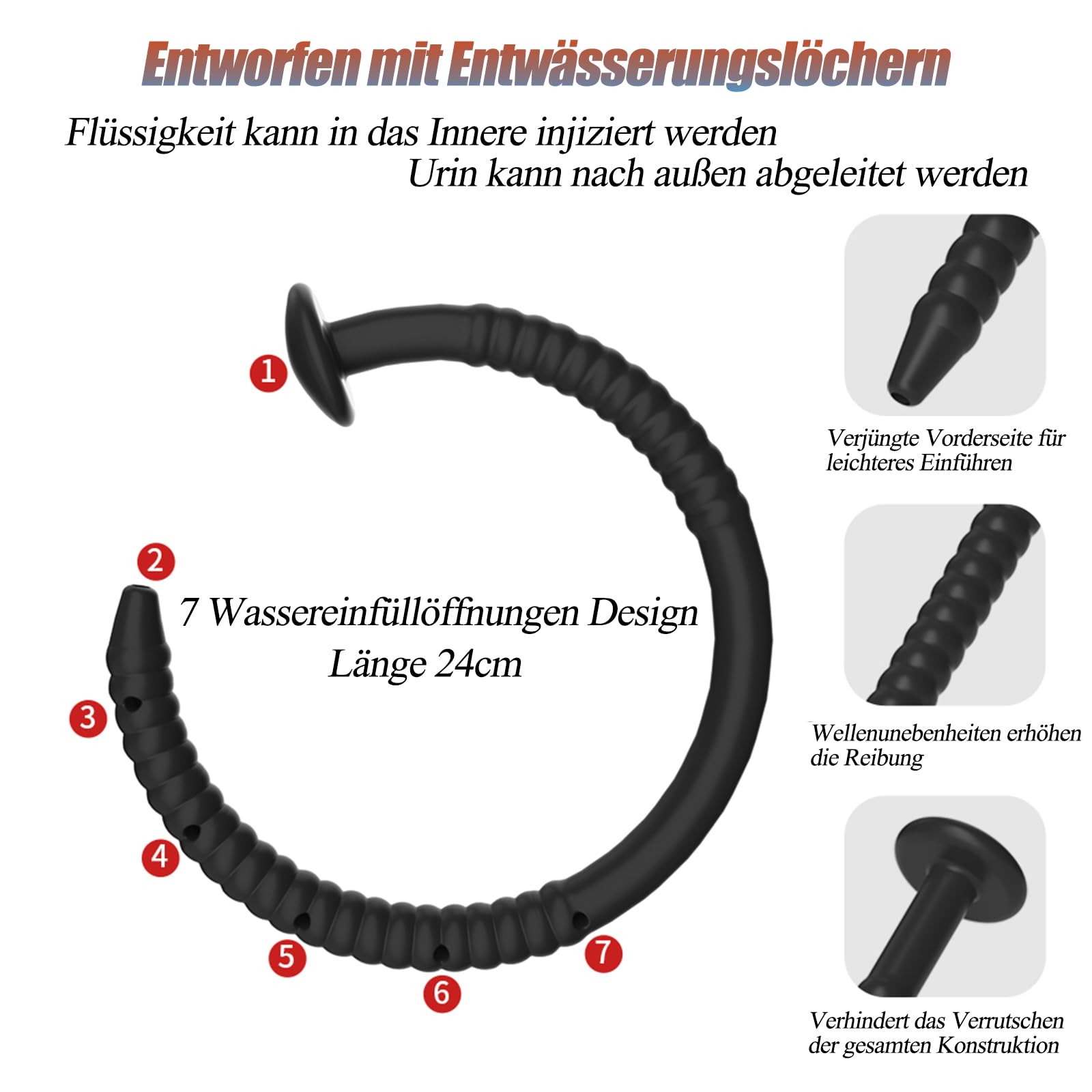 BDSMJOY 3pcs Dilatatore uretrale cavo con siringa, 5 prese d'acqua, Uomo Sex Toy in ABS Silicone, Uretrale pene plug, sonde uretrali dilatatore per Irritante per l'uretra