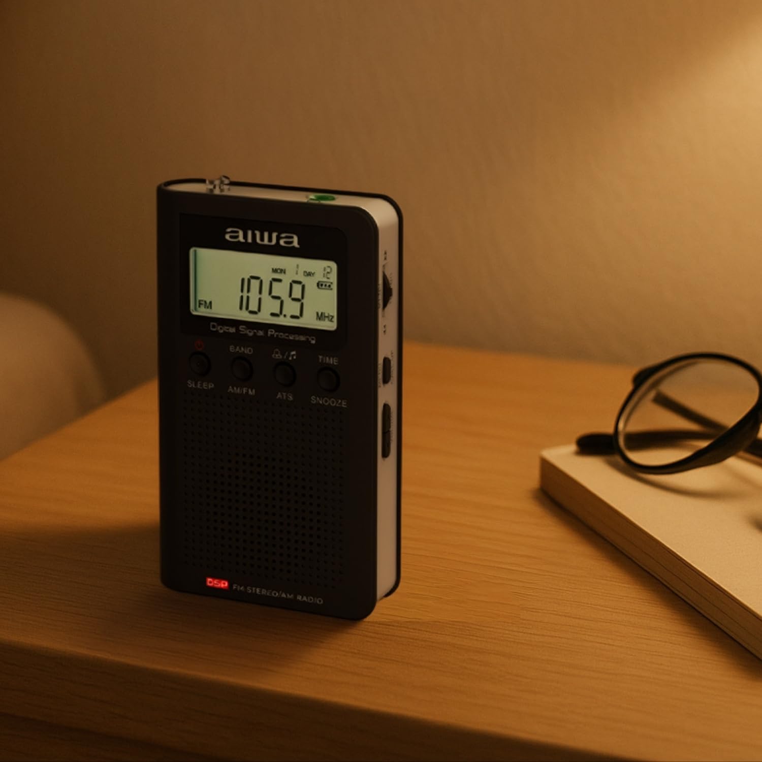 AIWA RSD-45BK Radio Digitale Portatile Am/FM con Altoparlante, Ricerca Automatica ATS, Tecnologia DSP, Display LCD con Orologio e Allarme, Radio tascabile Compatta con Cuffie