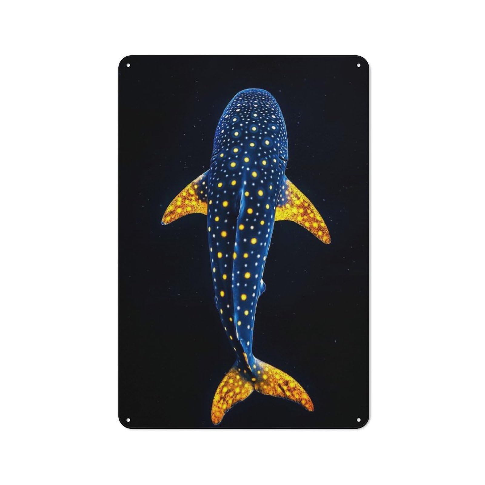 Junmoney Style-1 Tin Wall Plaque 30X20cm With Whale Shark In The Dark Ocean For Workshop Wall, With Clear Retro Wall Decor Character