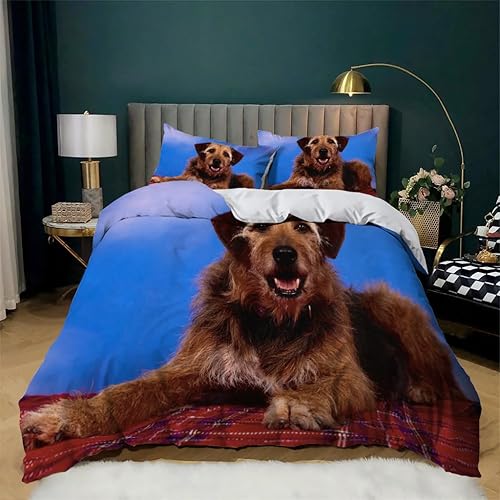 Dog Light Blue Duvet Cover Full Animal Print Bedding Sets Full Soft Microfiber Comforter Cover and 2 Pillow Shams 20"X26", Bed Set Duvet Covers with