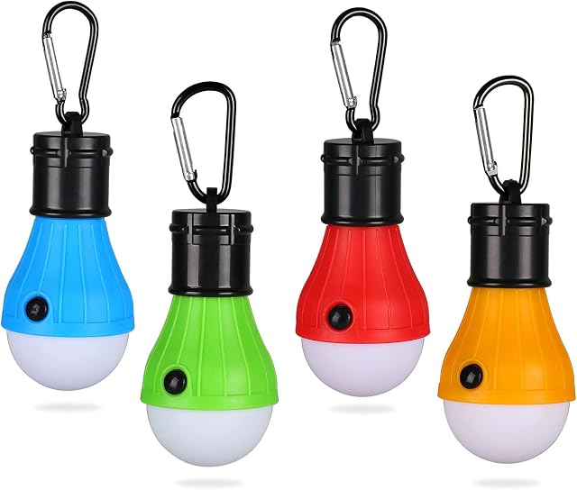 Yizhet Camping Lights, Tent Lights with Carabiner Clips Waterproof Battery Powered LED Camping Lantern Portable Bulb Camping Lamp Tent Lantern Emergency Lights for Camping Hiking Fishing (4 Pack)