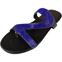 Summer Sandals for Women Rhinestone Open Toe Flat Sandals Low Heel Glitter Bling Sparkly Slippers Dressy Slip On Bohemian Flip Flops Comfortable Elastic Ankle Strap Beach Shoes
