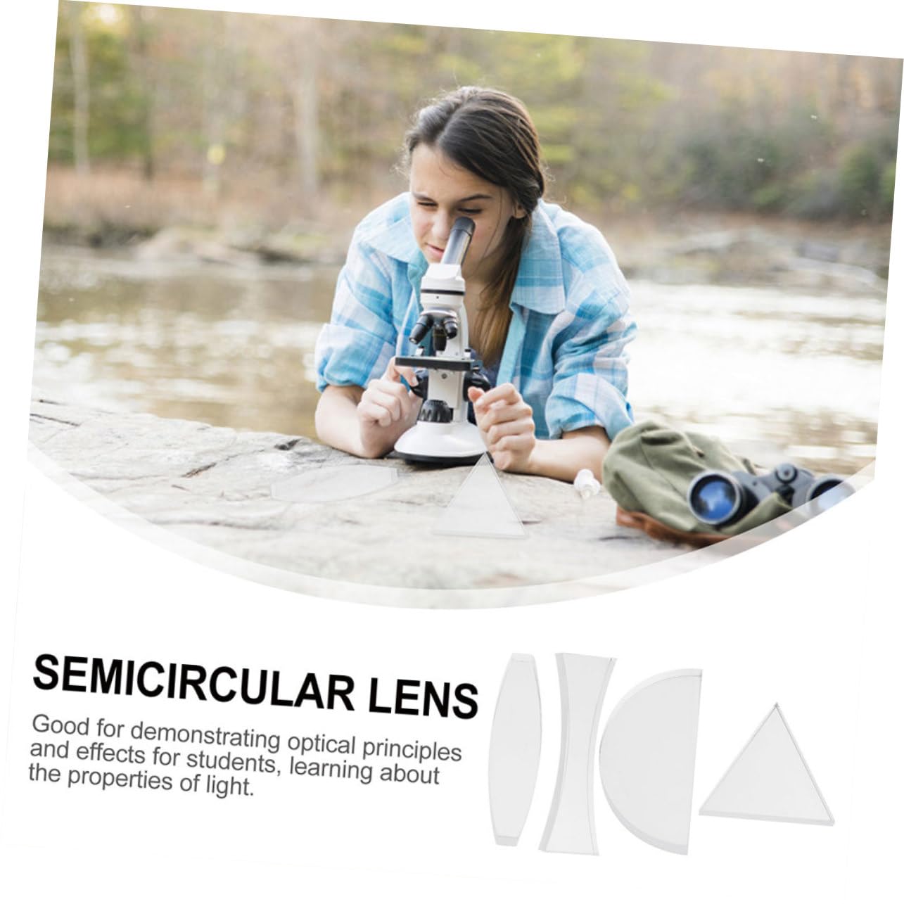 CANIGHT Science Teaching Tools 5pcs Glass Concave Convex Lenses Physics Experiment Kit Lightweight Compact for Learning Light Properties