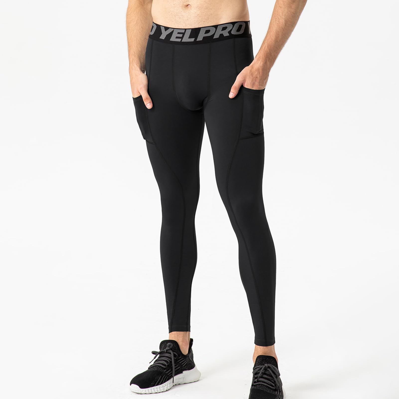 3 Pezzi Leggings Sportivi Uomo Pantaloni a Compressione Running Asciugatura Rapida Calzamaglia Baselayer con Tasche