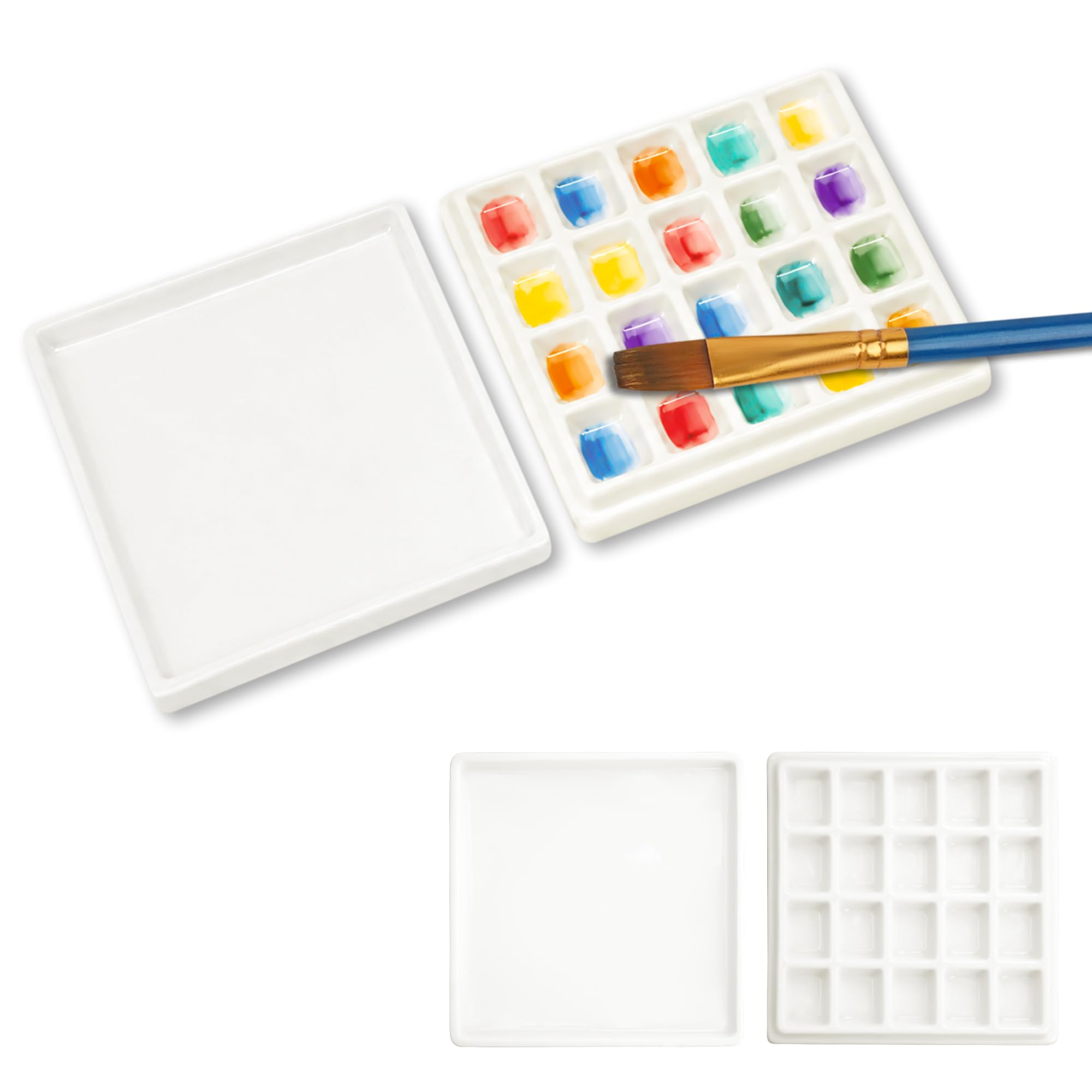 Paleta de acuarela LUWOO de cerámica blanca de 20 pozos para pintura artística acrílica y óleo