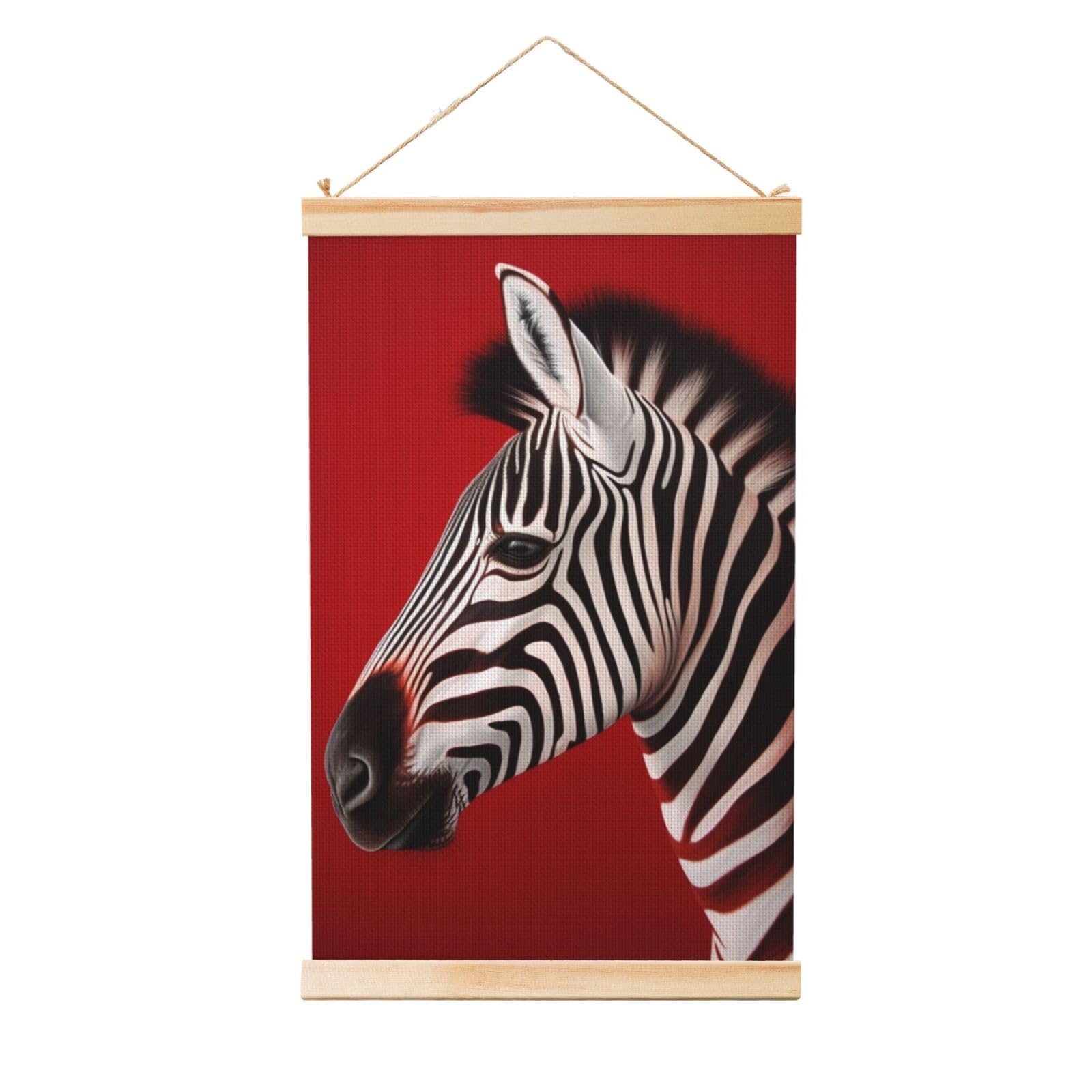 Zebra Red Poster Wooden Shaft Hanging Poster Wall Hanging Banner Canvas Artwork with Wood Frames 12"x18" Modern Artwork Decor Ready to Hang Wall Art for Home Decor Scroll Painting