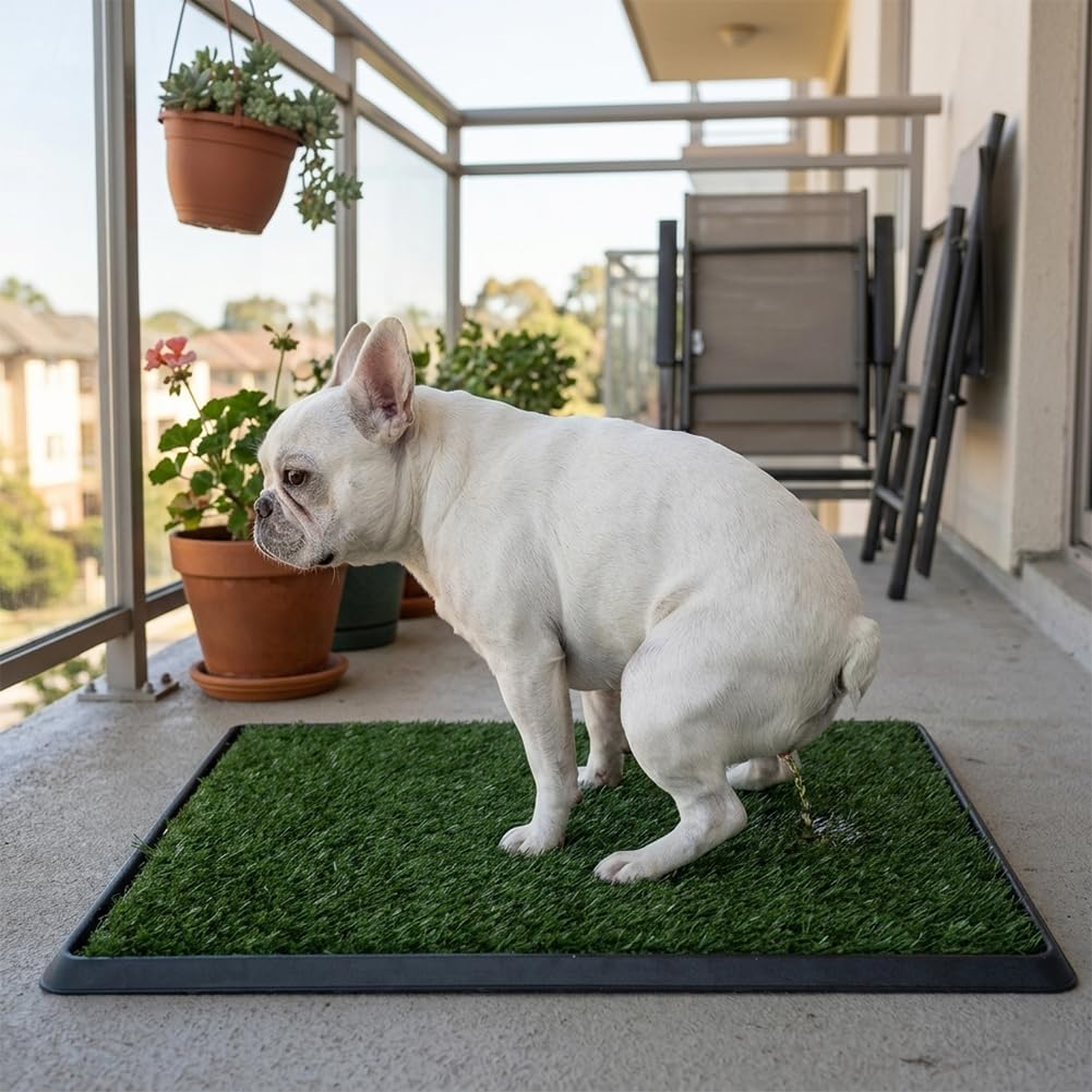 Petgrow WC per cani in erba artificiale con vassoio, facile da pulire, tappetino riutilizzabile per orinatoio per animali domestici, 4 ° piano con erba di ricambio per balcone, corridoio, bacino per