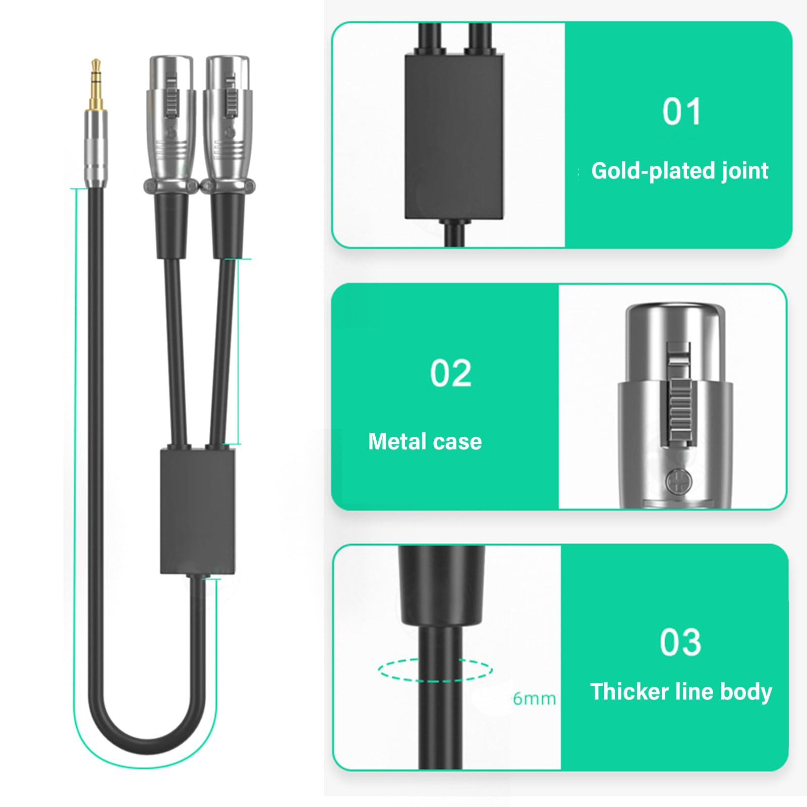 Cable adaptador divisor en Y de 3,5 mm a doble de 3 pines para amplificadores, consolas de mezcla, micrófonos, 15 cm-10 m