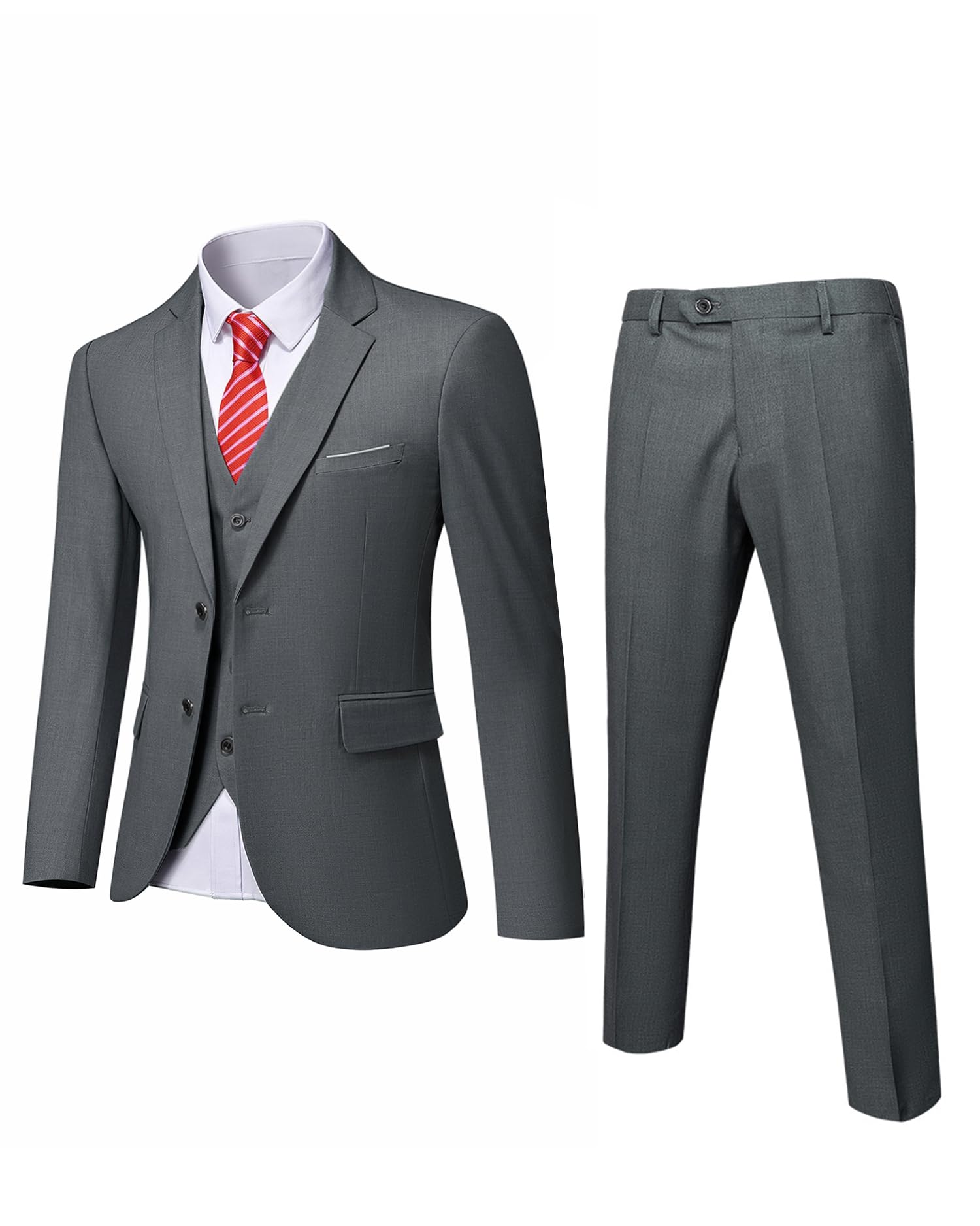 YND Conjunto de traje de 3 piezas para hombre, ajuste delgado, 2 botones, chaqueta, chaleco, pantalones y corbata