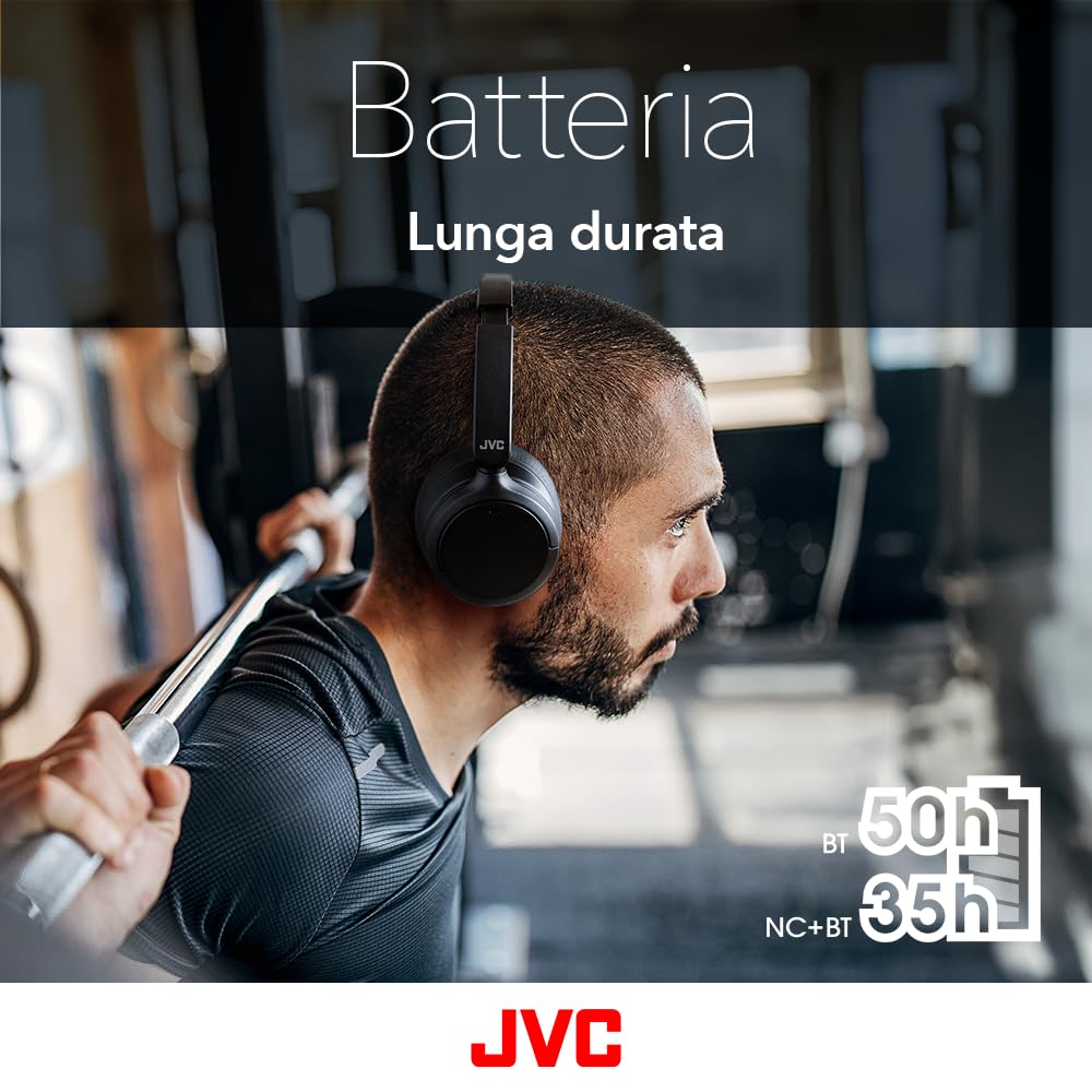 JVC HA-Z76N-B, cuffie wireless con cancellazione del rumore, Bluetooth 5.3, batteria ricaricabile fino a 50 ore, compatibile con assistente vocale, design pieghevole in due direzioni - Nero