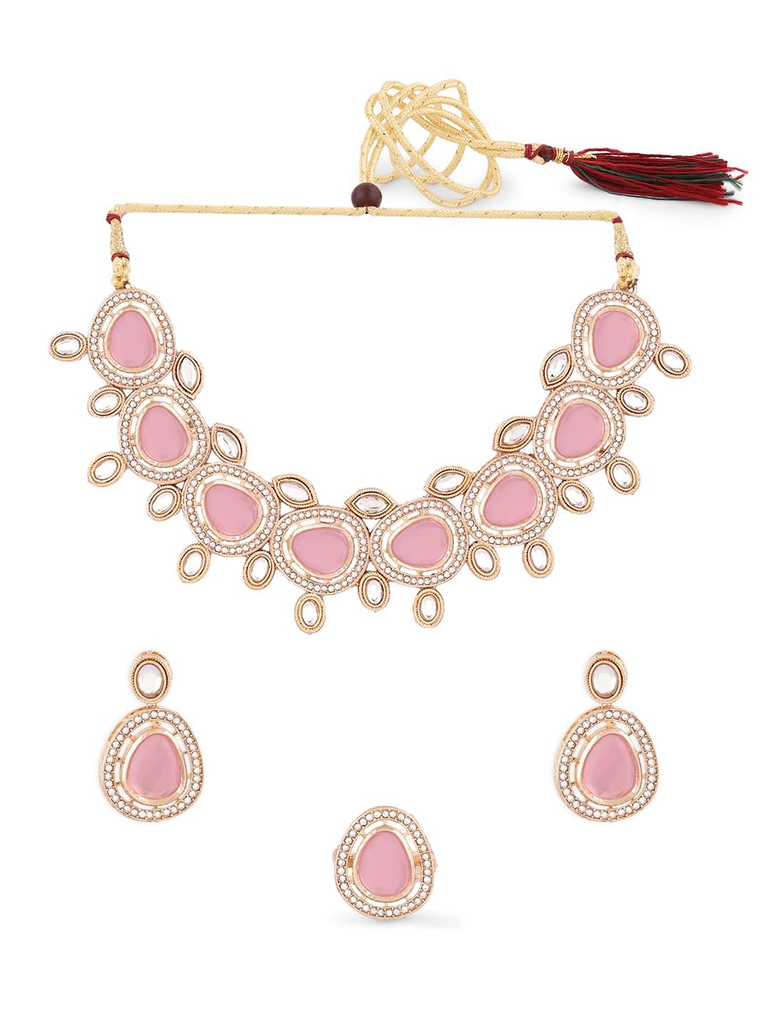 ZAVERI PEARLS Pink Kundan & Austrian Diamonds Choker Necklace Earring & Ring Set For Women-ZPFK18420 (B0DBQDFMD1) Amazon Price History, Amazon Price Tracker
